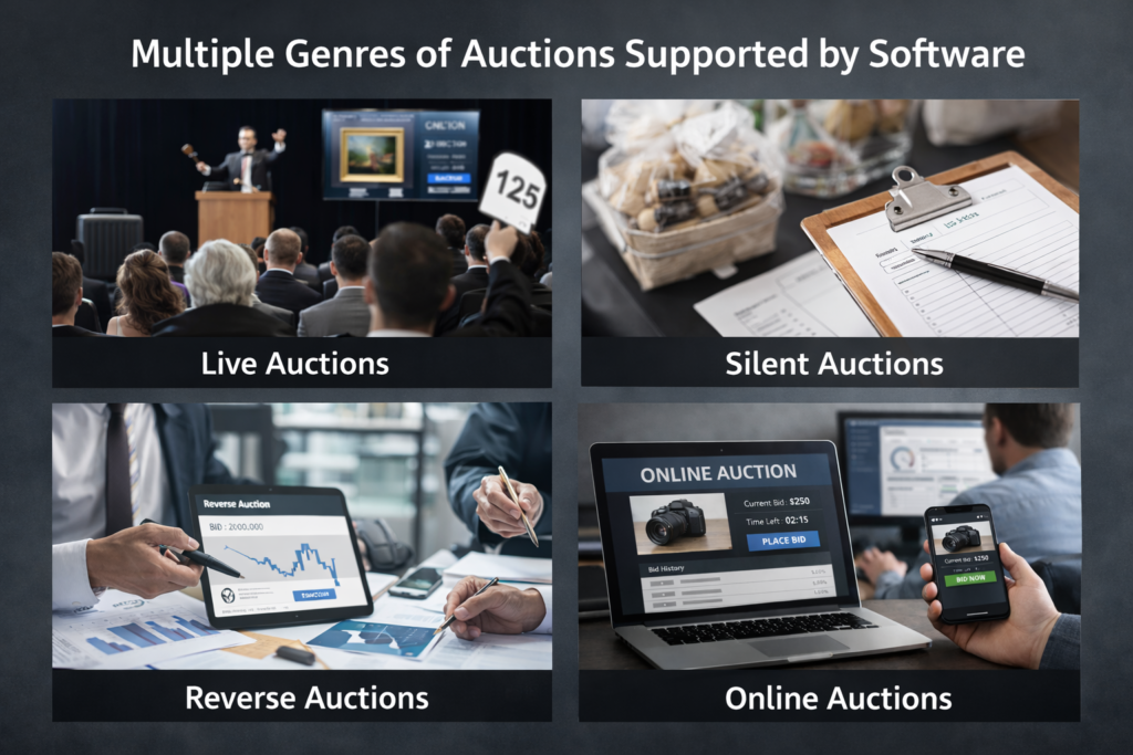 Multiple types of auctions supported by Software