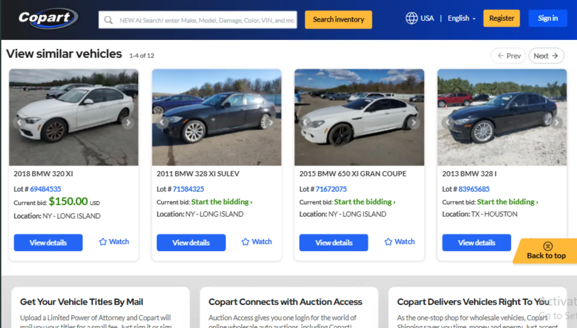 10 Copart’s “View Similar Vehicles” section suggests options based on browsing patterns